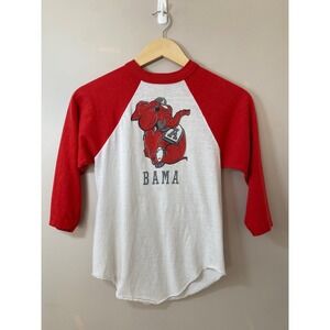 Vtg 80s Alabama Football T Shirt Bama Elephant Tee Raglan Sleeve Kids L 14-16